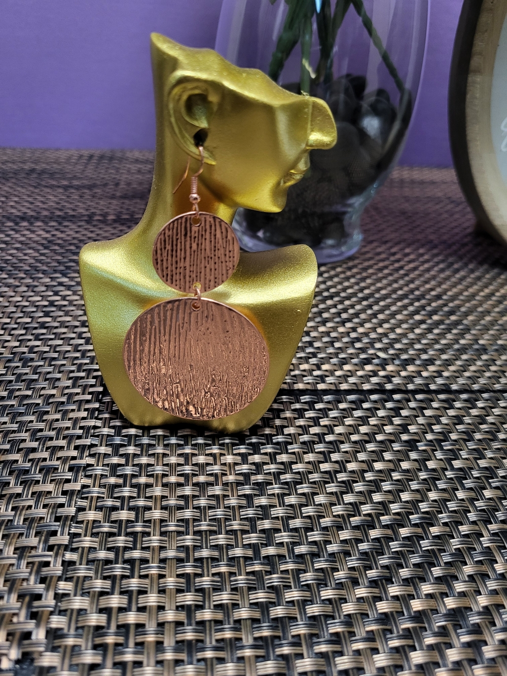 Round Textured Copper-Tone Double Disc Earrings